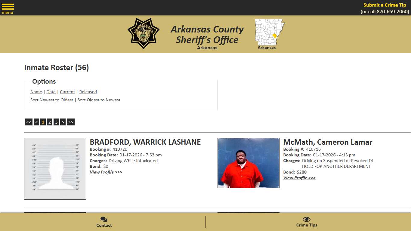 Inmate Roster - Current Inmates Booking Date Descending - Arkansas County Sheriff's Office, Arkansas